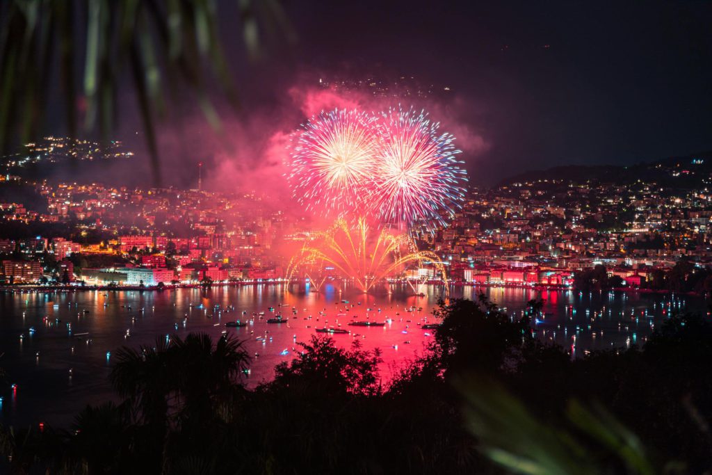 Lugano : Fireworks Display over City Bridge