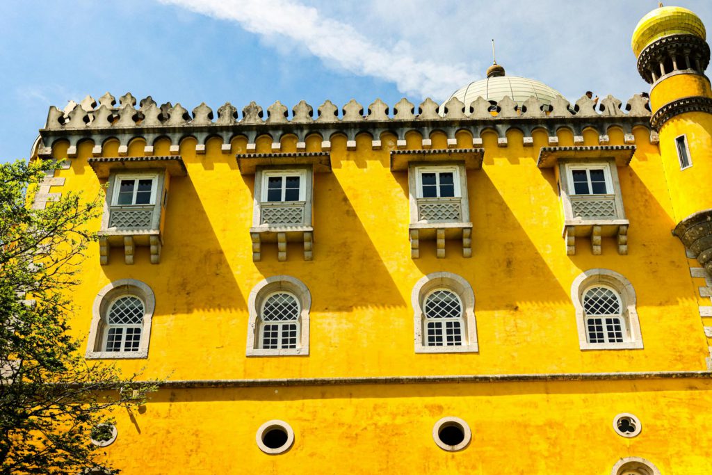 Vibrant Yellow Facade of Pena Palace in Sintra, Lisbon, Portugal